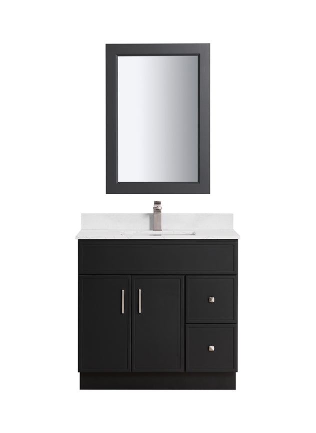 Bella 36" Solid Wood Floor Mount Vanity with Quartz Countertop - 2 Drawers on Right Side and 2 Doors