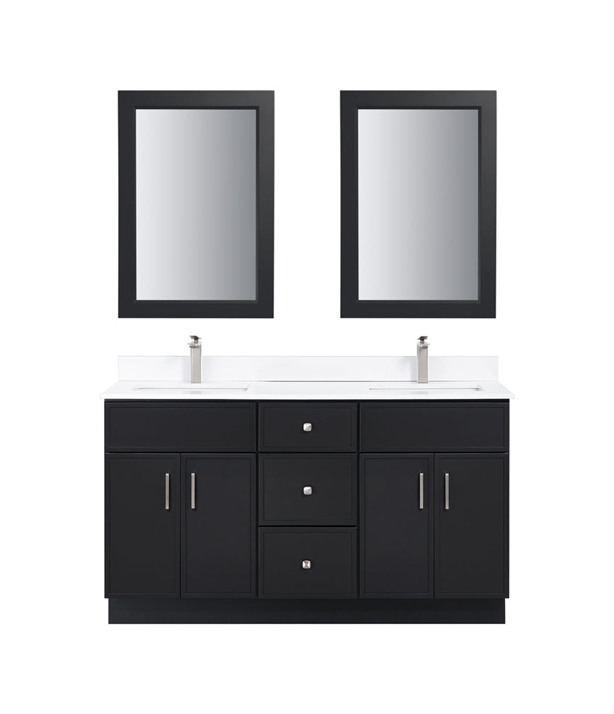 Bella 60" Solid Wood Floor Mount Vanity with Double Sink Quartz Countertop - 4 Doors and 3 Drawers