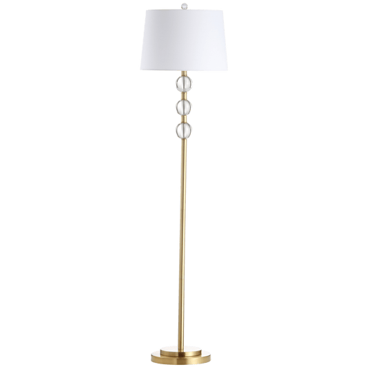 Dainolite 1 Light Incandescent Crystal Floor Lamp, Aged Brass with White Shade - Renoz