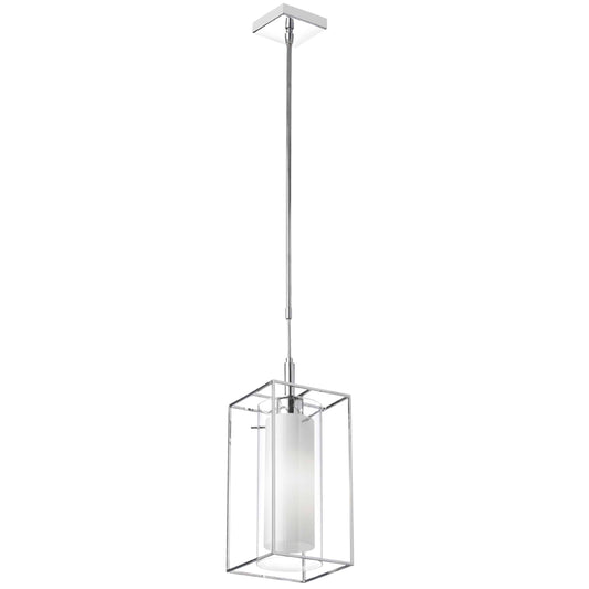 Dainolite 1 Light Pendant, Frosted Glass Inside, Rectangular Metal Frame - Renoz