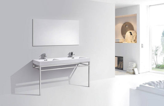 Kube Bath Haus 60" Double Sink Stainless Steel Console Bathroom Vanity With White Acrylic Sink - Renoz