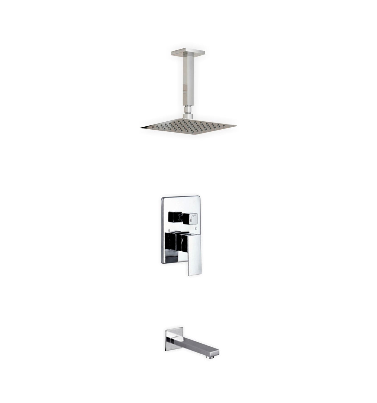 Kube Bath Aqua Piazza Shower Set With 8" Ceiling Mount Square Rain Shower and Tub Filler Chrome - Renoz