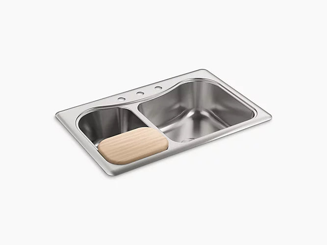 Kohler - 33" X 22" X 8-5/16" Top-Mount Large/Medium Double-Bowl Kitchen Sink With 4 Faucet Holes