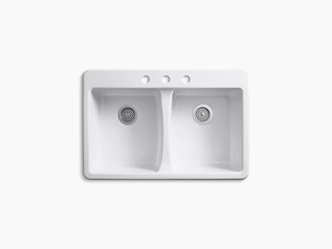 Kohler Deerfield Three Holes Top-Mount Double-Equal Bowl Kitchen Sink 33" X 22" X 9-5/8"