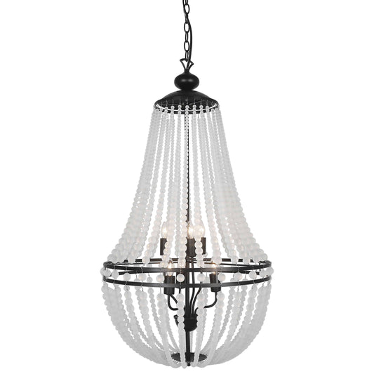 Dainolite 6 Light Incandescent Chandelier Matte Black Finish with Frosted Beads - Renoz