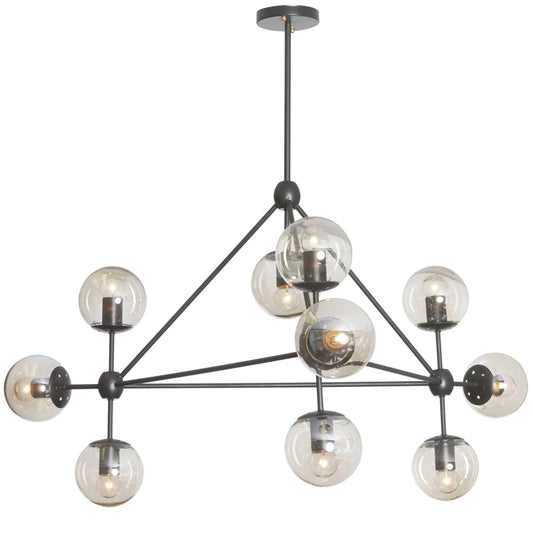 Dainolite 10-Light Triangular Chandelier in Matte Black Finish with Cognac Glass - Renoz