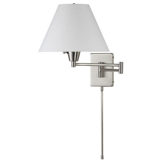 Dainolite Swing Arm Wall Lamp, Satin Chrome, White Linen Empire Shade 195F - Renoz