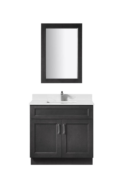 Bella 24" / 30" / 36" Solid Wood Floor Mount Vanity with Quartz Countertop - 2 Doors