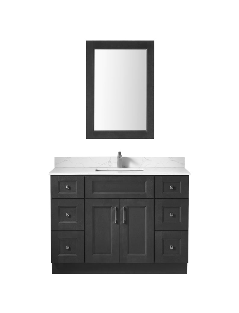 Bella 48" Solid Wood Floor Mount Vanity with Quartz Countertop - 2 Doors and 6 Drawers