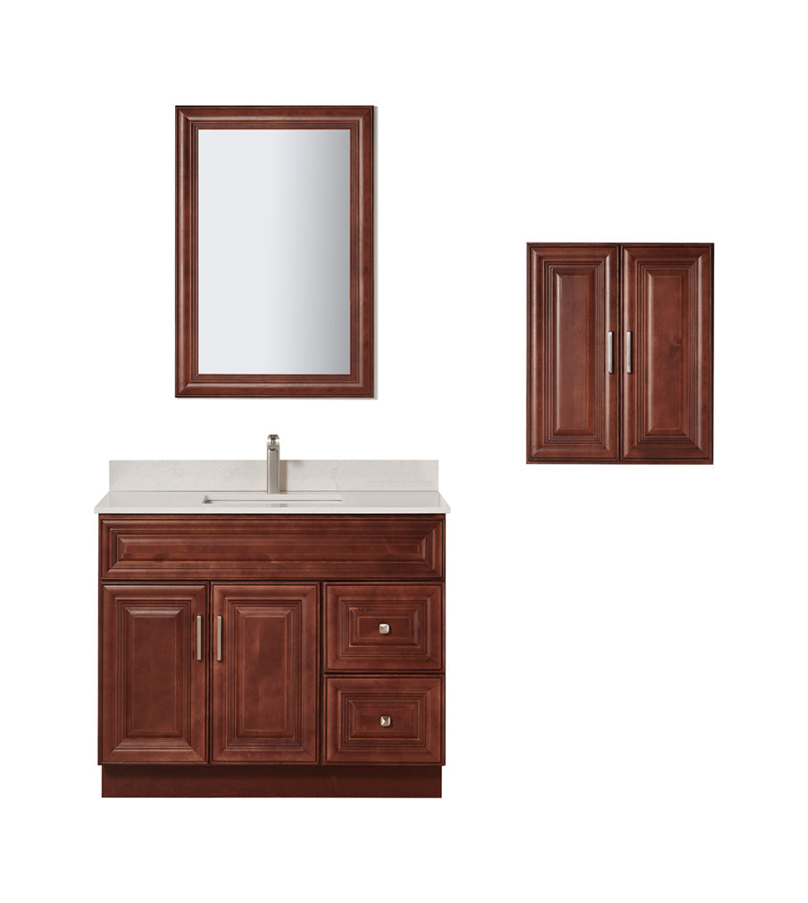 Bella 36" Solid Wood Floor Mount Vanity with Quartz Countertop - 2 Drawers on Right Side and 2 Doors