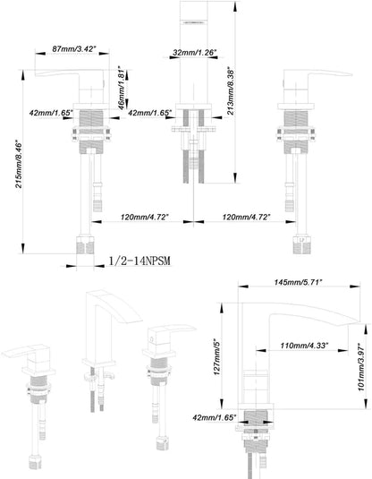 Kodaen Satro Three Holes Widespread Bathroom Faucet F13103