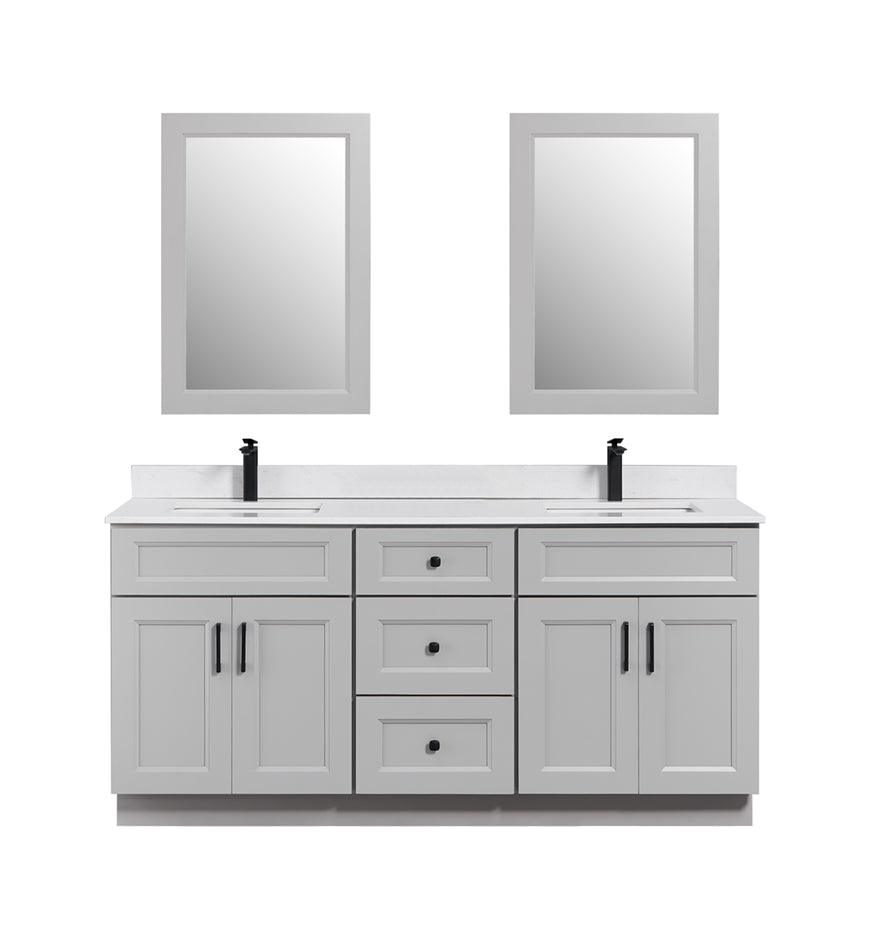 Bella 60" Solid Wood Floor Mount Vanity with Double Sink Quartz Countertop - 4 Doors and 3 Drawers