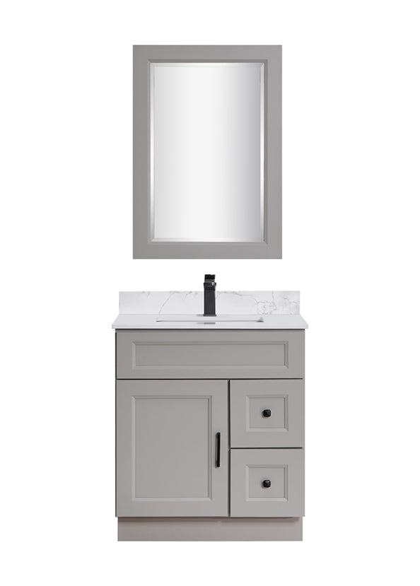 Bella 30" Solid Wood Floor Mount Vanity with Quartz Countertop - 2 Drawers on Right Side and 1 Door