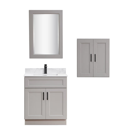 Bella 24" / 30" / 36" Solid Wood Floor Mount Vanity with Quartz Countertop - 2 Doors