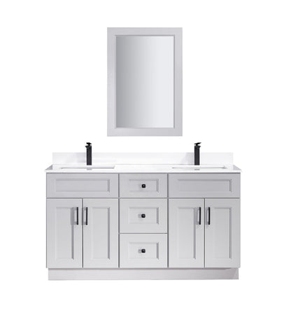 Bella 60" Solid Wood Floor Mount Vanity with Double Sink Quartz Countertop - 4 Doors and 3 Drawers