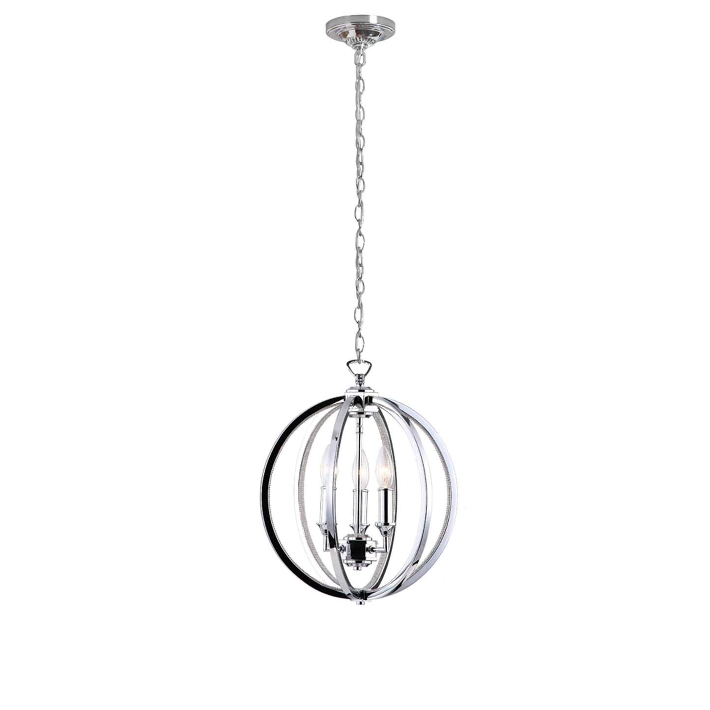 Dainolite 3 Light Chandelier With Crystal Studded Banding, Polished Chrome Finish - Renoz