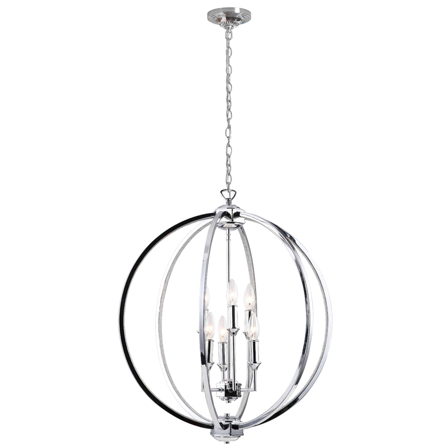 Dainolite 6 Light Chandelier With Crystal Studded Banding, Polished Chrome Finish - Renoz