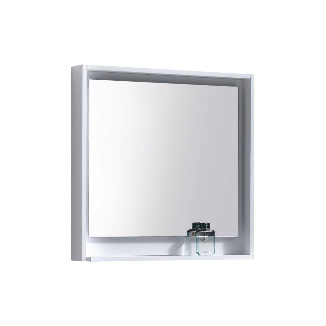 Kube Bath 30" Wide Bathroom Mirror With Shelf – High Gloss White - Renoz