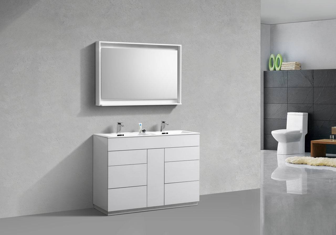 Kube Bath Milano 48" Double Sink Floor Mount Modern Bathroom Vanity With 6 Drawers and 1 Door - Renoz