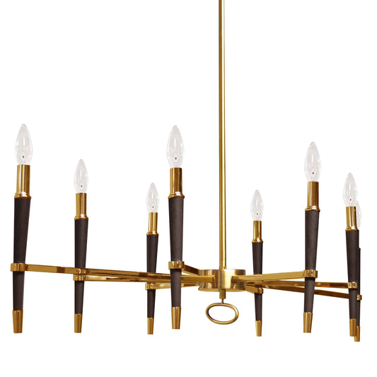 Dainolite 8 Light Incandescent Horizontal Chandelier, Vintage Bronze Finish, Black Shade - Renoz