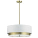 Dainolite 4 Light Large Pendant, Aged Brass with White Shade, Frosted Glass Diffuser - Renoz