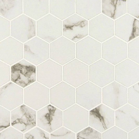 MSI Statuario Hexagon Matte Porcelain Tile 2" x 2" 12" x 12" - Renoz