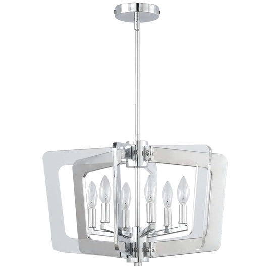 Dainolite 6 Light Chandelier in Polished Chrome Finish with Chrome and Clear Acrylic Arms - Renoz