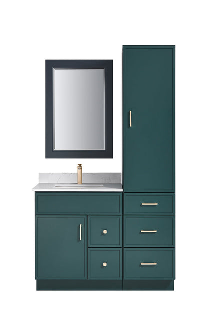 Bella 30" Solid Wood Floor Mount Vanity with Quartz Countertop - 2 Drawers on Right Side and 1 Door