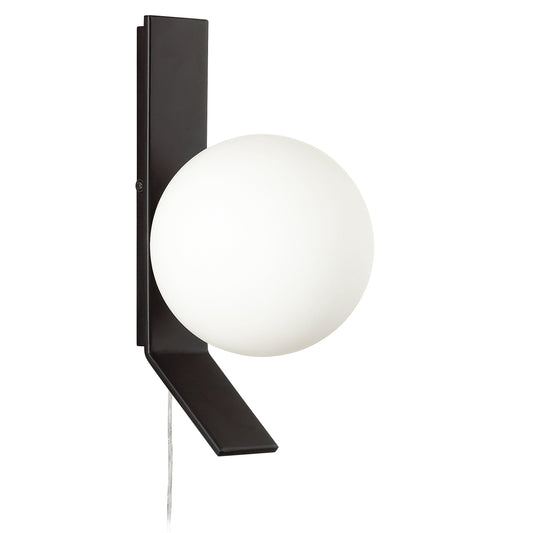 Dainolite 1 Light Halogen Wall Sconce, Matte Black w/ White Glass Wall Light