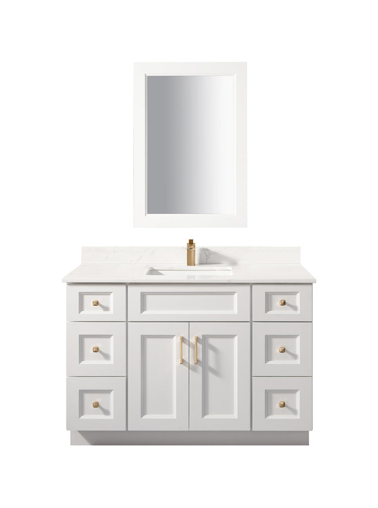 Bella 48" Solid Wood Floor Mount Vanity with Quartz Countertop - 2 Doors and 6 Drawers