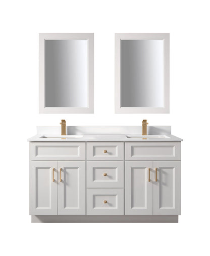 Bella 60" Solid Wood Floor Mount Vanity with Double Sink Quartz Countertop - 4 Doors and 3 Drawers