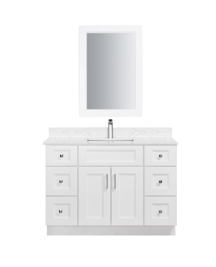 Bella 54" Solid Wood Floor Vanity with Quartz Countertop - 2 Doors and 6 Drawers