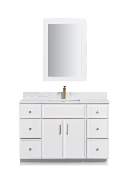 Bella 54" Solid Wood Floor Vanity with Quartz Countertop - 2 Doors and 6 Drawers