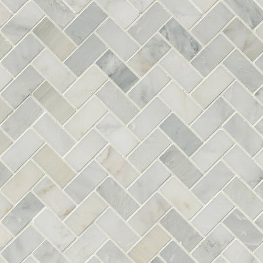 Msi Arabescato Carrara Herringbone Pattern Honed in a Mesh