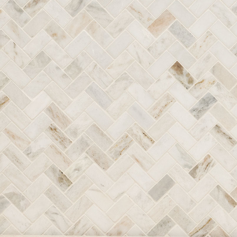 MSI Arabescato Venato White Herringbone Tile 1 X 2