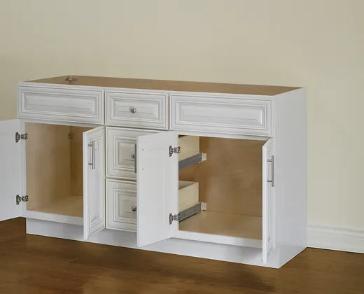 Bella 60" Solid Wood Floor Mount Vanity with Double Sink Quartz Countertop - 4 Doors and 3 Drawers