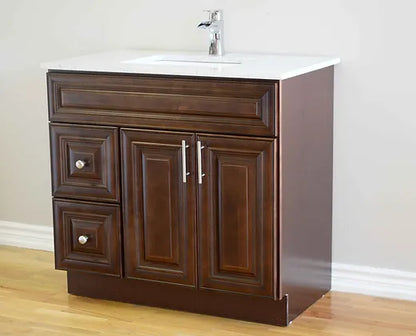 Bella 42" Solid Wood Floor Mount Vanity with Quartz Countertop - 2 Drawers on Right Side and 2 Doors