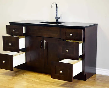 Bella 54" Solid Wood Floor Vanity with Quartz Countertop - 2 Doors and 6 Drawers