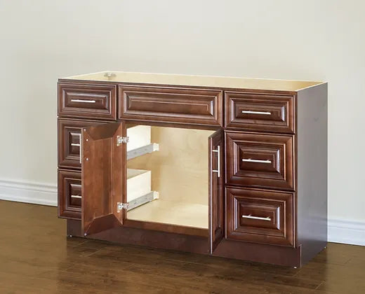 Bella 54" Solid Wood Floor Vanity with Quartz Countertop - 2 Doors and 6 Drawers