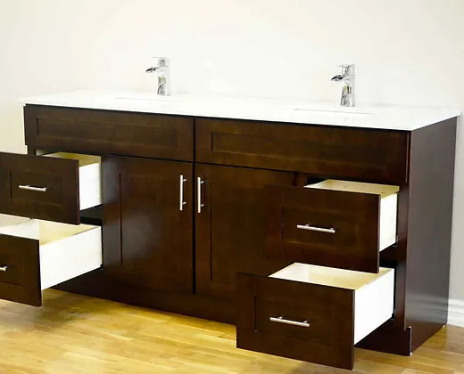 Bella 72" Solid Wood Vanity with Quartz Countertop - 2 Doors and 4 Drawers