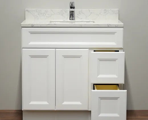 Bella 36" Solid Wood Floor Mount Vanity with Quartz Countertop - 2 Drawers on Right Side and 2 Doors