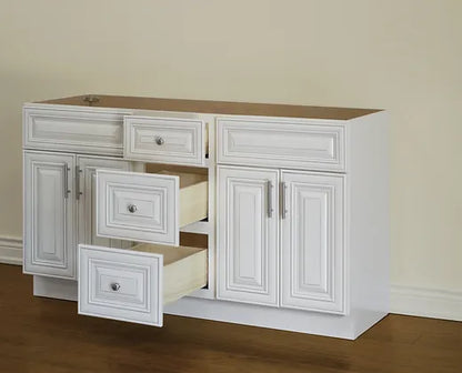 Bella 60" Solid Wood Floor Mount Vanity with Double Sink Quartz Countertop - 4 Doors and 3 Drawers