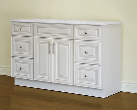 Bella 54" Solid Wood Floor Vanity with Quartz Countertop - 2 Doors and 6 Drawers