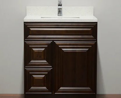 Bella 30" Solid Wood Floor Mount Vanity with Quartz Countertop - 2 Drawers on Left Side and 1 Door