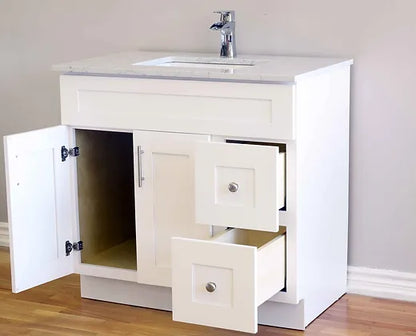 Bella 42" Solid Wood Floor Mount Vanity with Quartz Countertop - 2 Drawers on Right Side and 2 Doors