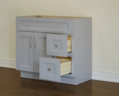 Bella 36" Solid Wood Floor Mount Vanity with Quartz Countertop - 2 Drawers on Right Side and 2 Doors