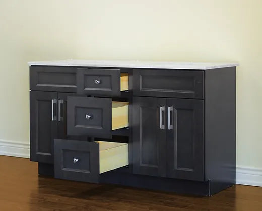 Bella 60" Solid Wood Floor Mount Vanity with Double Sink Quartz Countertop - 4 Doors and 3 Drawers