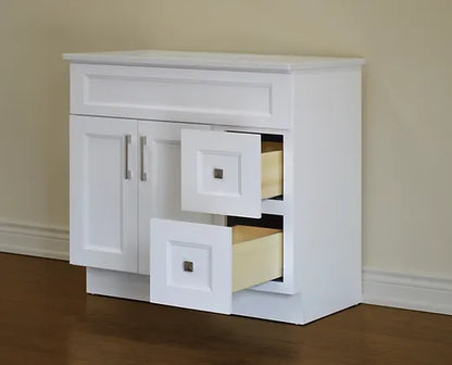 Bella 42" Solid Wood Floor Mount Vanity with Quartz Countertop - 2 Drawers on Right Side and 2 Doors