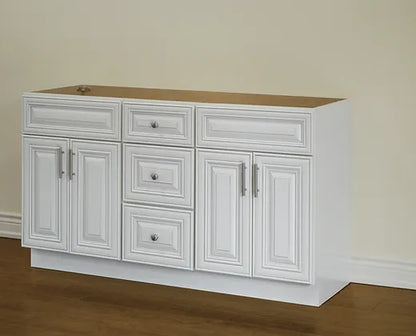 Bella 60" Solid Wood Floor Mount Vanity with Double Sink Quartz Countertop - 4 Doors and 3 Drawers