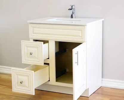 Bella 30" Solid Wood Floor Mount Vanity with Quartz Countertop - 2 Drawers on Left Side and 1 Door